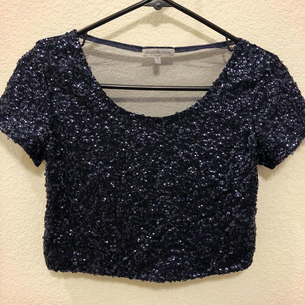 Charlotte Russe sequins navy blue crop top